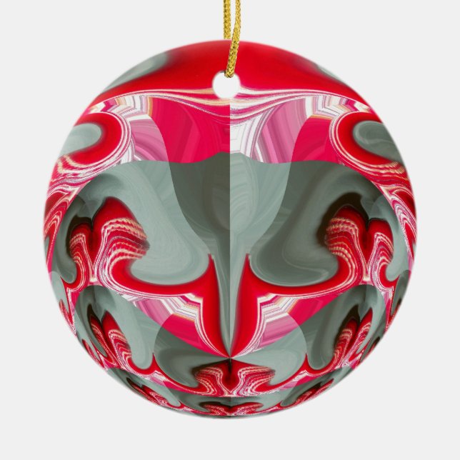 Schönes rotes Aschengrau geometrisches Motiv ART D Keramikornament (Vorne)