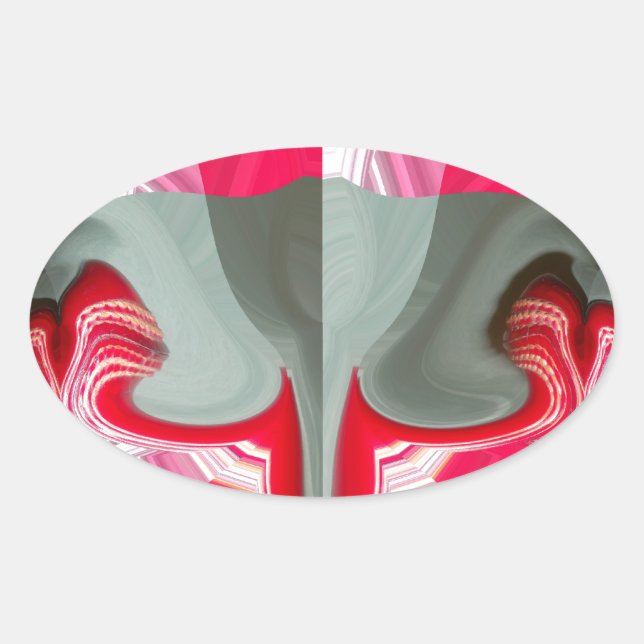 schönes rotes Aschengrau geometrisches Motiv ART D Ovaler Aufkleber (Vorderseite)