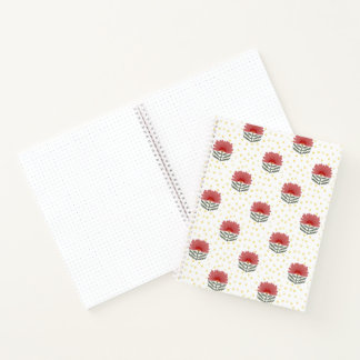 Schönes rotes florales gelbes Punkt-Tagebuch Notizbuch