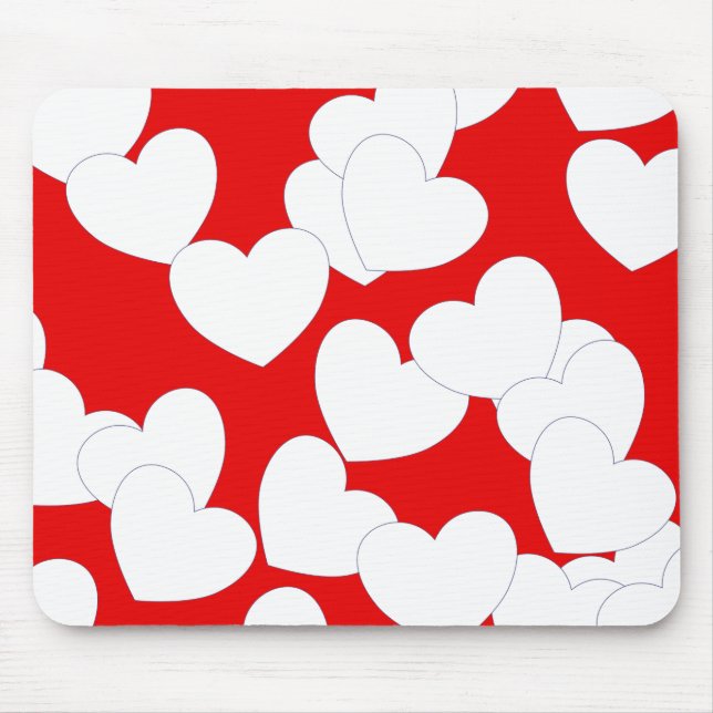 Schönes rotes Mousepad mit großen weißen Herzen (Vorne)