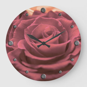 Schönes rotes rosa Rosen-Blumen-Foto romantisch Große Wanduhr