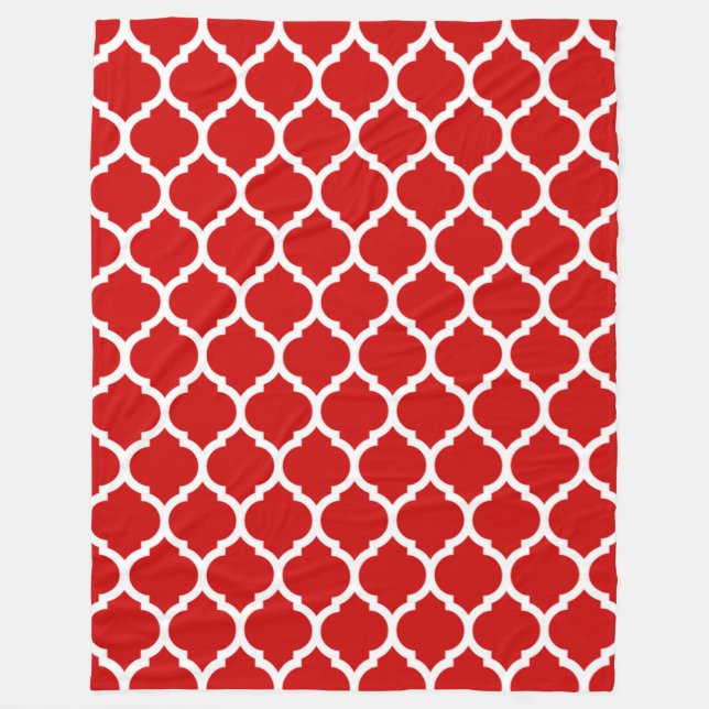 Schönes rotes und weißes marokkanisches Quatrefoli Fleecedecke (Vorderseite)