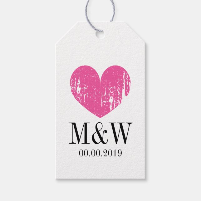 Schönes rustikales rosa Herz Gastgeschenk Hochzeit Geschenkanhänger (Vorderseite)