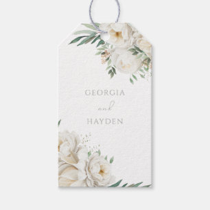 Schönes Sage Leaf & White Blume Hochzeit Geschenkanhänger
