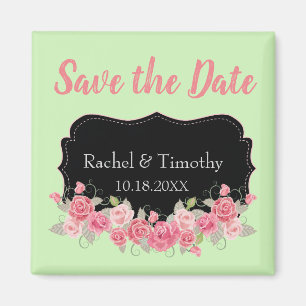 Schönes Save the Date Hochzeitrosa und Grün Magnet
