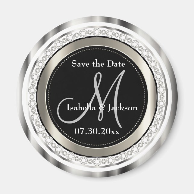 Schönes Save the Date in Silver & White Diamonds Magnet (Vorne)