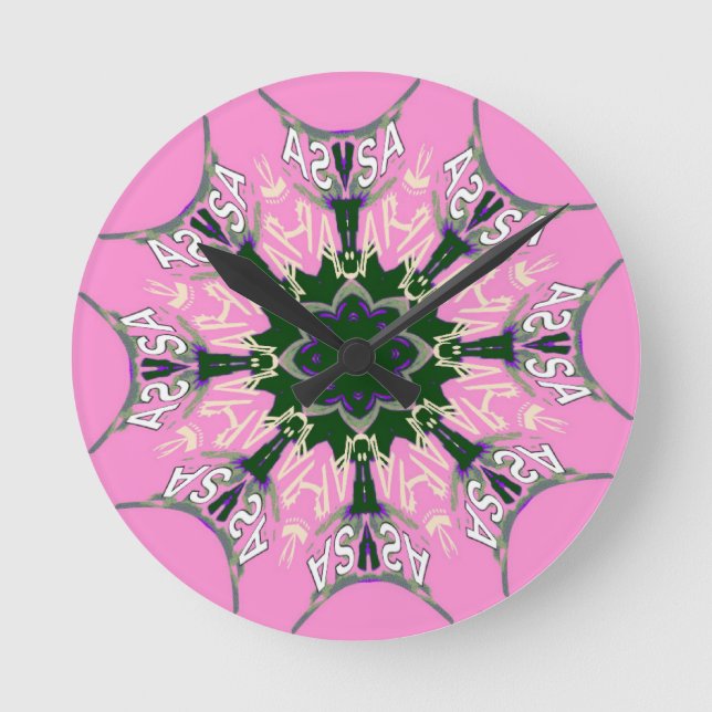 Schönes Schattenmotiv-Monogrammde des Babyrosas Runde Wanduhr (Vorderseite)