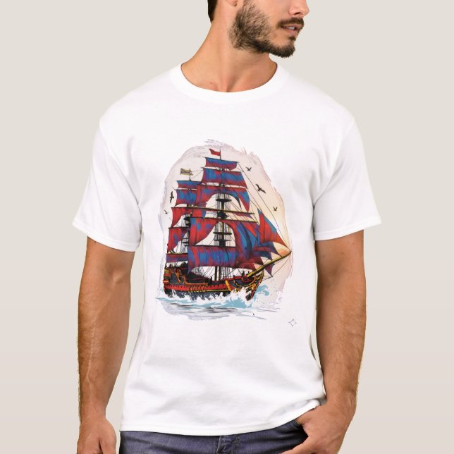 Schönes Schiff DigitalArt T-Shirt (Vorderseite)