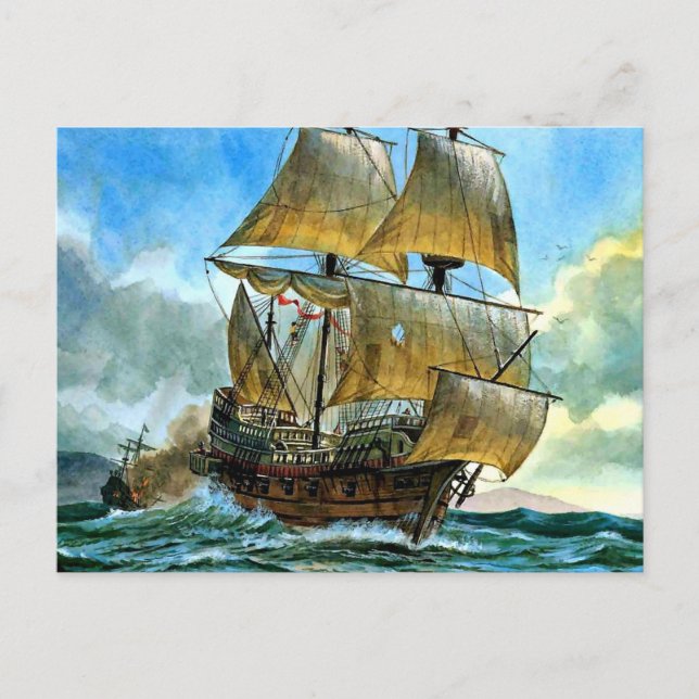 schönes Schiff mit vier Masten Postkarte (Vorderseite)