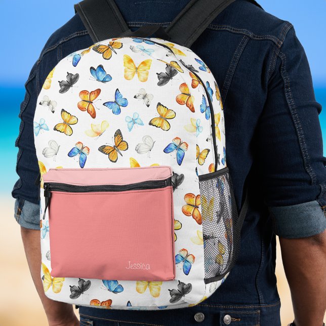 Schönes Schmetterlingsmuster mit Name Pink Bedruckter Rucksack (Von Creator hochgeladen)