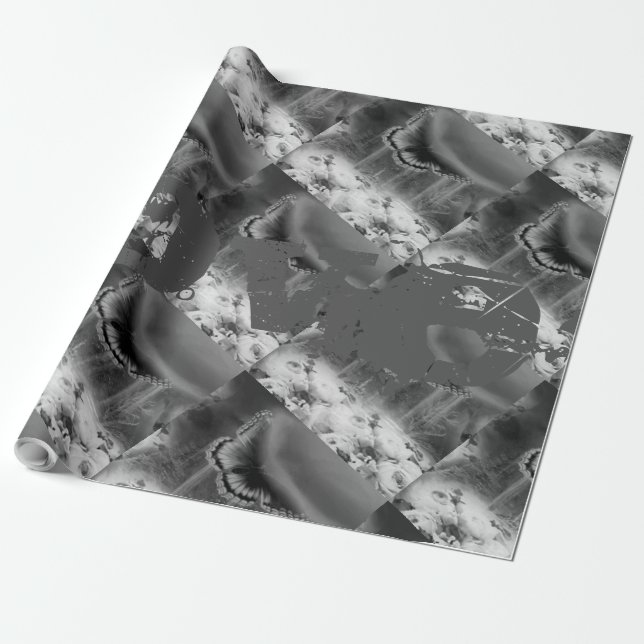 schönes Schmetterlingspapier GRAU BLACK Wrapping P Geschenkpapier (Ungerollt)