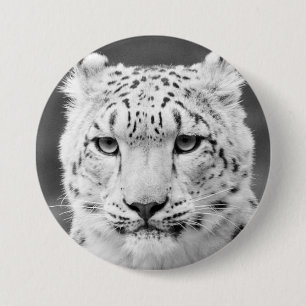 Schönes Schnee-Leopard-Schwarzweiss-Porträt Button
