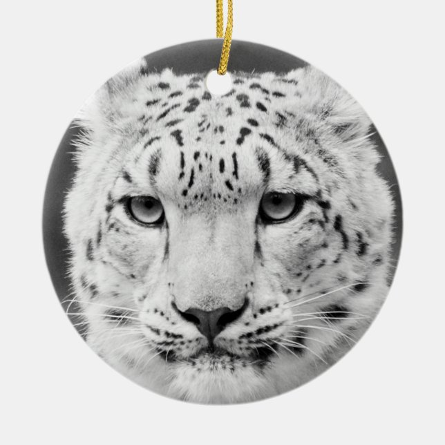 Schönes Schnee-Leopard-Schwarzweiss-Porträt Keramikornament (Vorne)