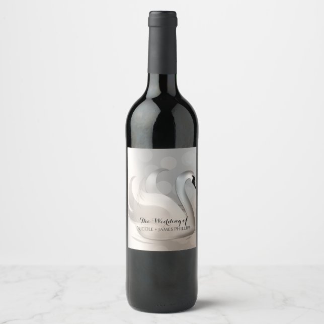 Schönes Schwan Weiß & Silber Eleganter Wine Weinetikett (Vorderseite)