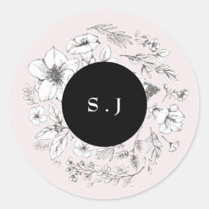 Schönes Schwarz-Bläschen Monogramm-Kraut Runder Aufkleber