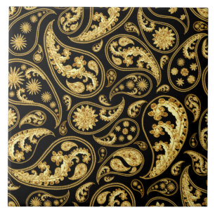 Schönes Schwarz-Gold-Paisley-Muster Fliese