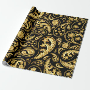 Schönes Schwarz-Gold-Paisley-Muster Geschenkpapier