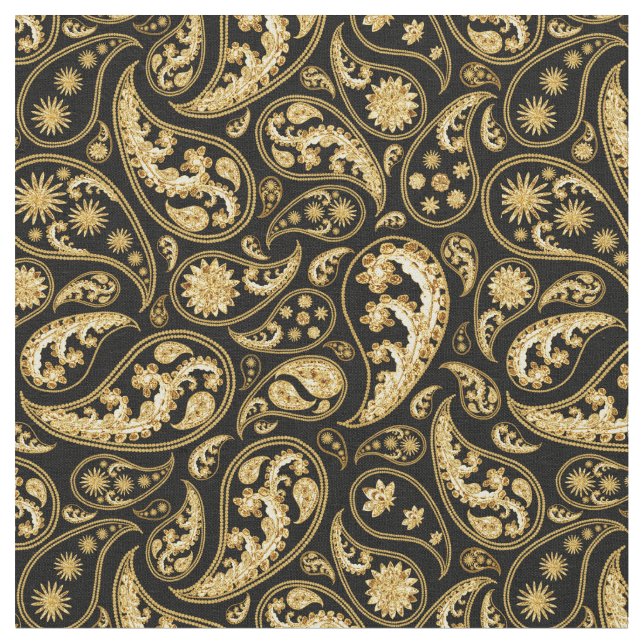 Schönes Schwarz-Gold-Paisley-Muster Stoff (Nahaufnahme)