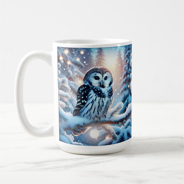 Schönes Schwarz-Weiß-Owl im Winter Kaffeetasse (Links)