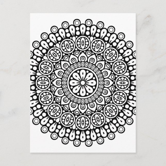 Schönes schwarz-weißes Mandala zum Färben in Postkarte (Vorderseite)