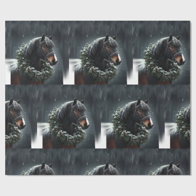 Schönes Schwarz-weißes Pferd Reittier Liebe Geschenkpapier (Flach)