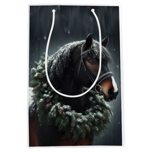 Schönes Schwarz-weißes Pferd Reittier Liebe Mittlere Geschenktüte (Vorderseite)