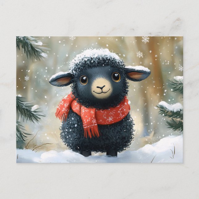 Schönes schwarzes Lamm mit rotem Scarf Postkarte (Vorderseite)