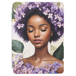 Schönes Schwarzes Mädchen Purple Blumen Portrait iPad Air Hülle
