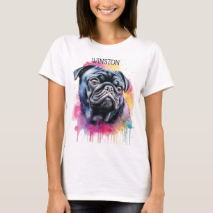 SCHÖNES SCHWARZES MOPS-HUNDE MIT RAINBODEN-BACKGRO T-Shirt