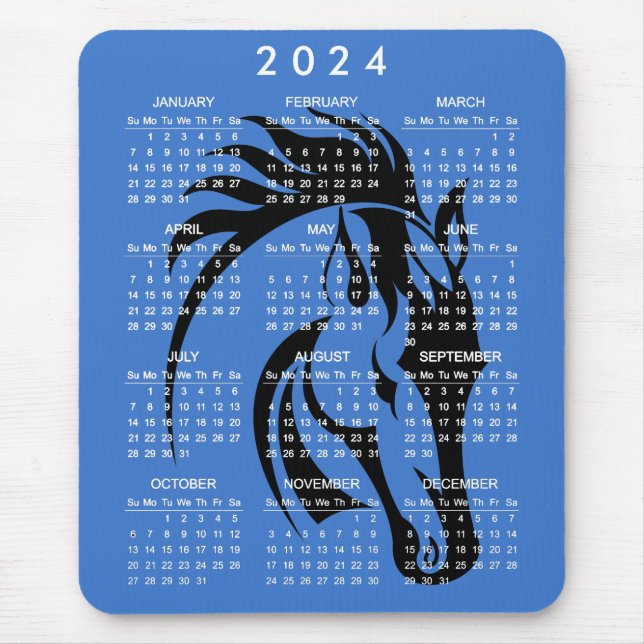 Schönes Schwarzes Pferd 2024 Kalender Mousepad (Vorne)