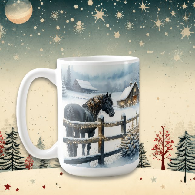 Schönes Schwarzes Pferd auf einem Weihnachtsbaum Kaffeetasse (Von Creator hochgeladen)