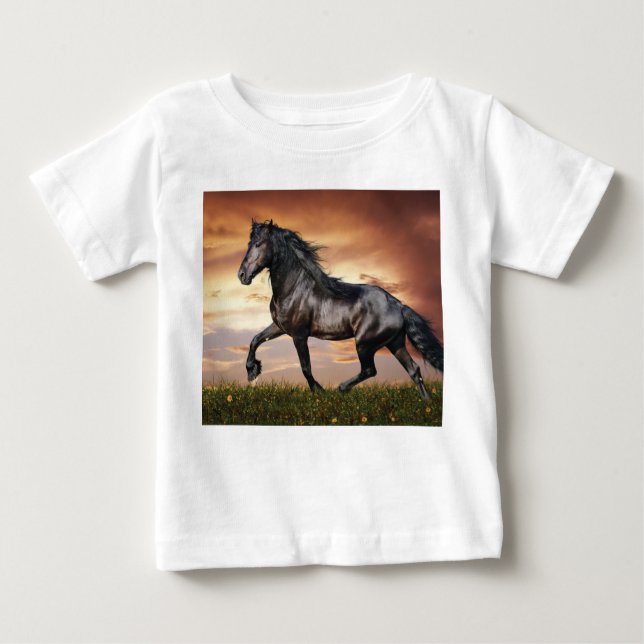 Schönes Schwarzes Pferd Baby T-shirt (Vorderseite)