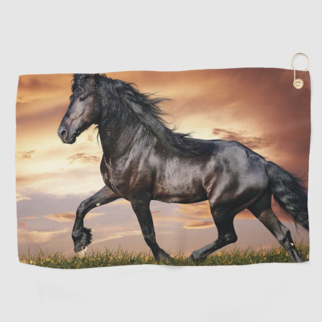 Schönes Schwarzes Pferd Golfhandtuch (Horizontal)
