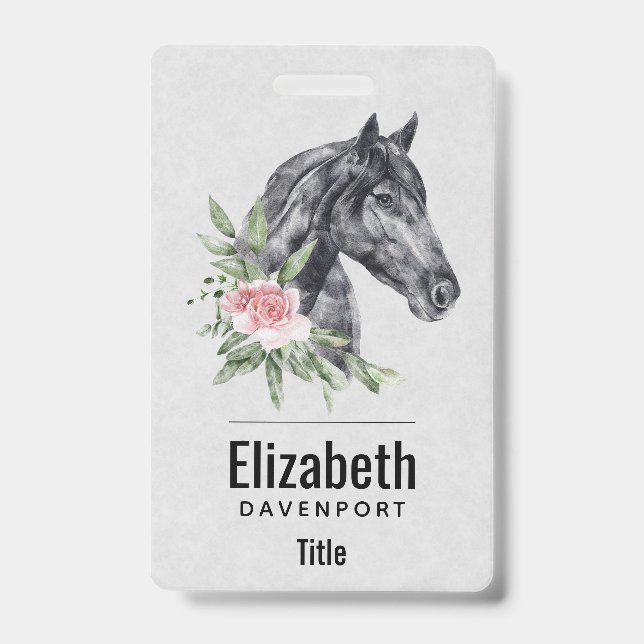 Schönes Schwarzes Pferd Kopf Portrait Wasserfarbe Ausweis (Vorderseite)