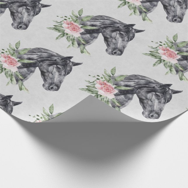 Schönes Schwarzes Pferd Kopf Portrait Wasserfarbe Geschenkpapier (Ecke)