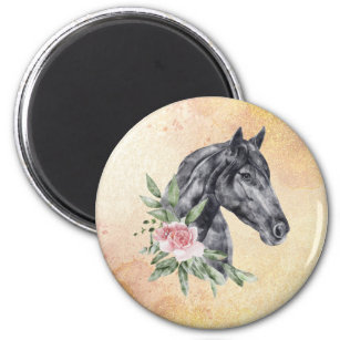 Schönes Schwarzes Pferd Kopf Portrait Wasserfarbe Magnet