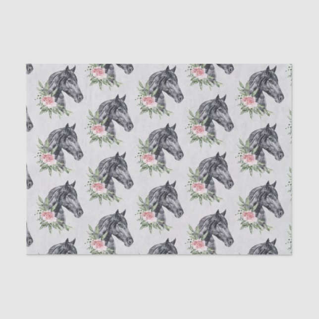 Schönes Schwarzes Pferd Kopf Portrait Wasserfarbe Seidenpapier (Vorderseite)