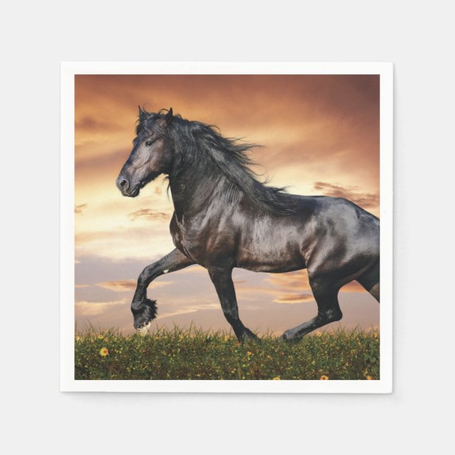 Schönes Schwarzes Pferd Serviette (Vorderseite)