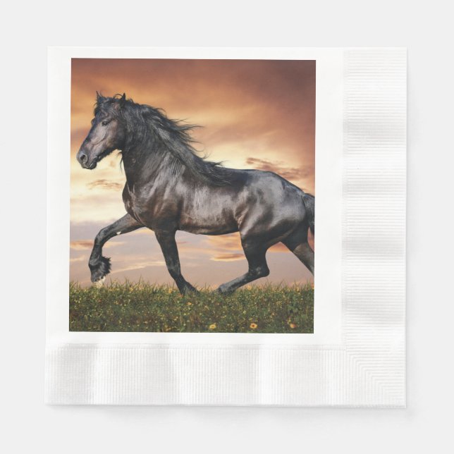 Schönes Schwarzes Pferd Serviette (Vorderseite)