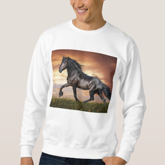 Schönes Schwarzes Pferd Sweatshirt (Vorderseite)