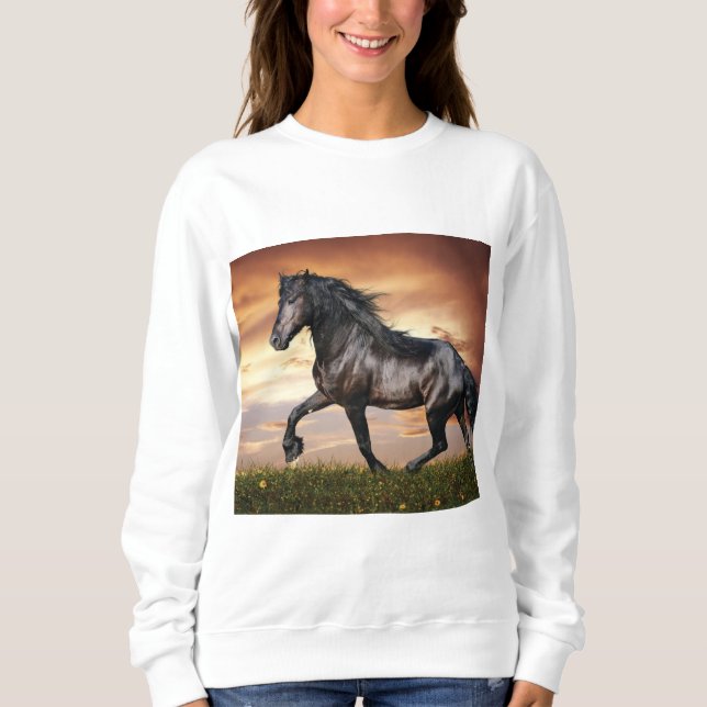 Schönes Schwarzes Pferd Sweatshirt (Vorderseite)