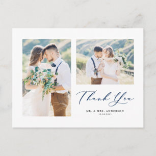 Schönes Script Blue Two Foto Collage Vielen Dank Postkarte