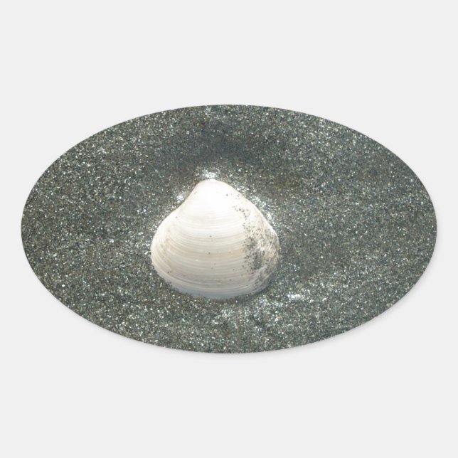 Schönes Seashell im Sand: Ein Salty Souvenir Ovaler Aufkleber (Vorderseite)