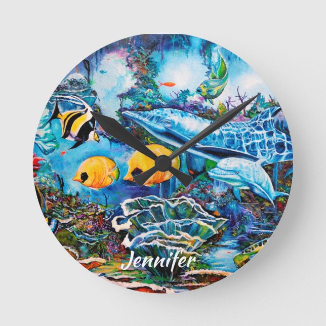 Schönes Seeleben nahe Riff Runde Wanduhr (Vorderseite)