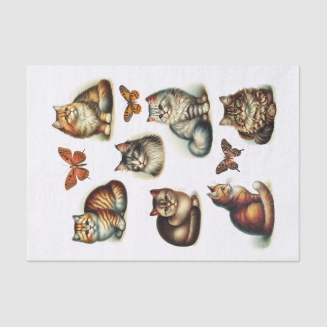 Schönes Set von Katzen und Schmetterlingen Fussy C Seidenpapier (Vorderseite)