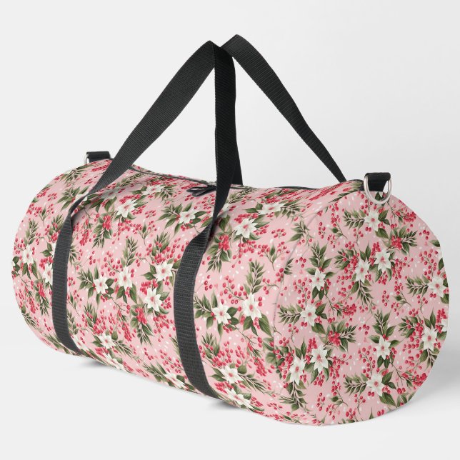 Schönes Shabby Chic Rosa Weihnachten Duffle Bag (Linke Ecke)