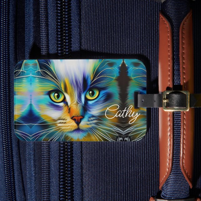 Schönes siamesisches Kitten blaues grünes Gold Gepäckanhänger (Vorderseite Insitu 4)