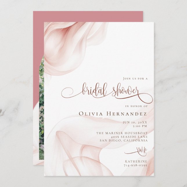 Schönes Silky Blush Brautparty Foto Einladung (Vorne/Hinten)