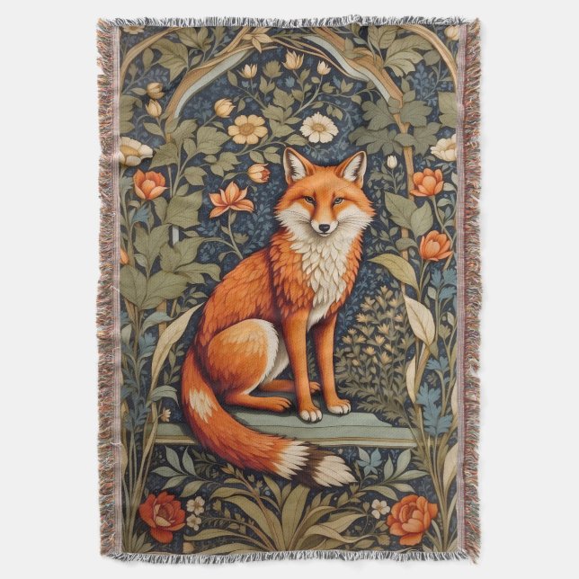 Schönes Sitzen Red Fox William Morris Inspiriert Decke (Vorderseite Vertikal)