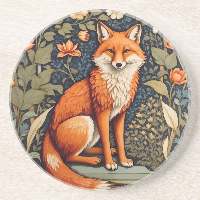 Schönes Sitzen Red Fox William Morris Inspiriert Getränkeuntersetzer (Vorne)
